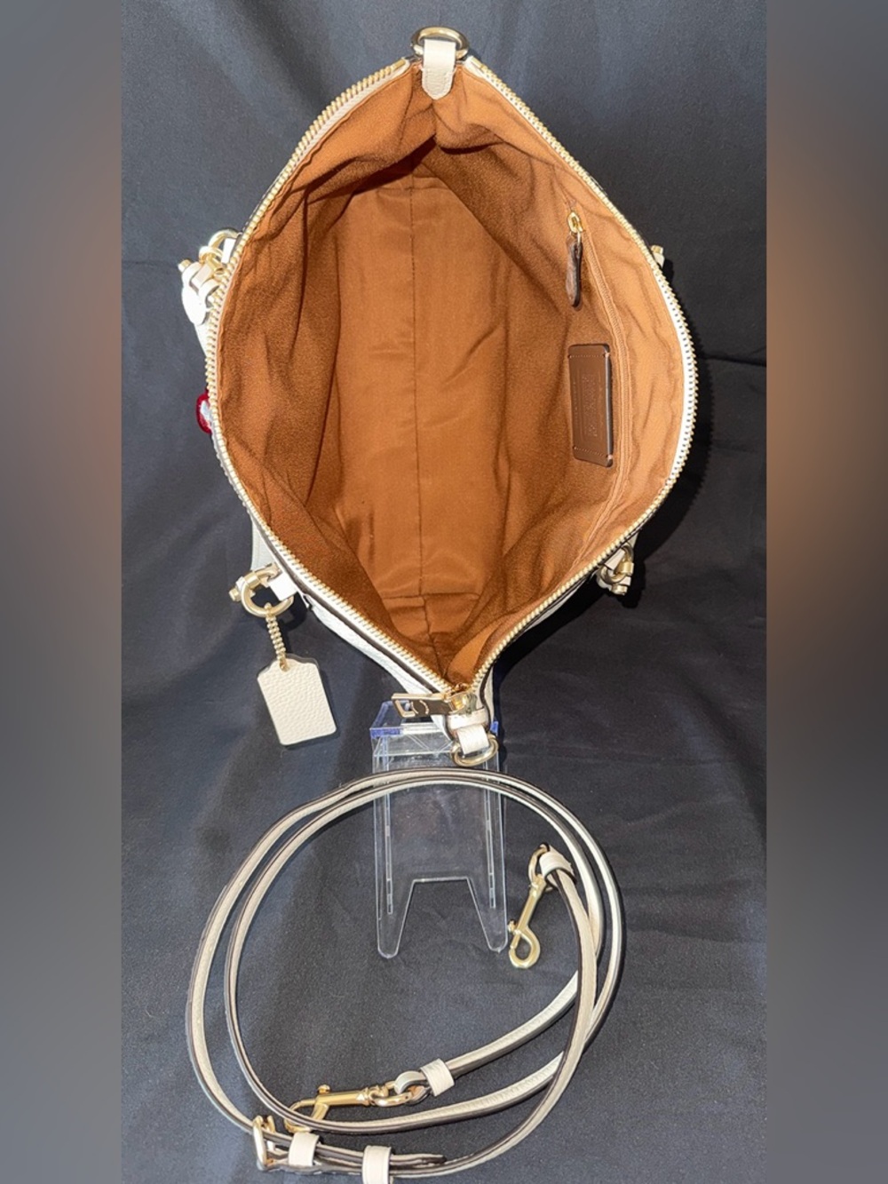 Coach Prairie Satchel Chalk White Pebbled Leather With Red Cherry Charm - Picture 10 of 13